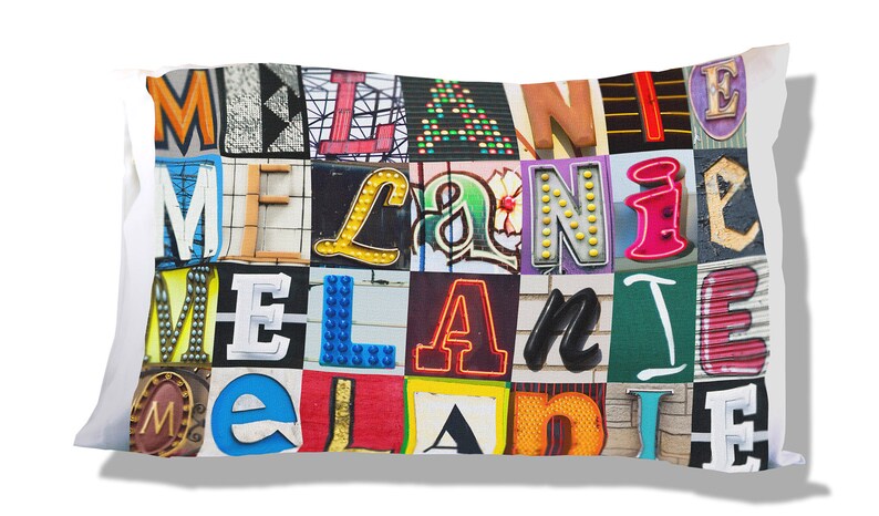 Personalized Pillow Case featuring MELANIE in sign letters; Custom pillowcases; Teen bedroom decor; Cool pillowcase; Bedding