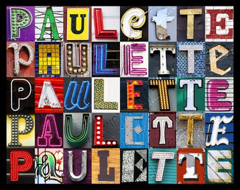 Personalized Poster featuring PAULETTE showcased in photos of letters from signs; Typography print; Wall decor; Custom wall art; Name poster