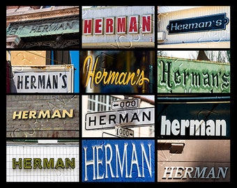 HERMAN Personalized Poster featuring the name showcased in photos of actual signs; Art print; Wall decor; Custom wall art