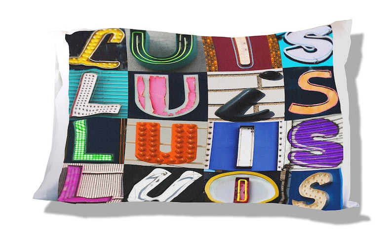Personalized Pillow Case featuring LUIS in sign letters; Custom pillowcases; Teen bedroom decor; Cool pillowcase; Bedding