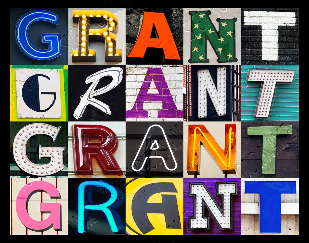 GRANT Personalized Poster Featuring Photos of Sign Letters; Typography ...