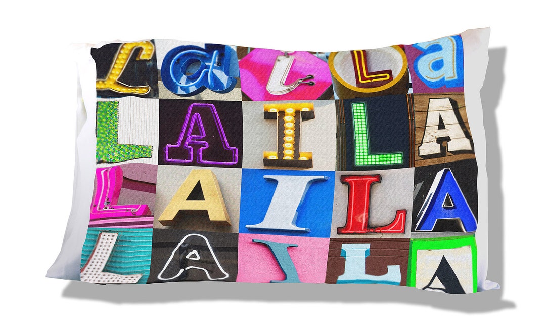 Personalized Pillow Case Featuring LAILA in Sign Letters Custom