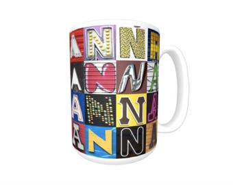 Taza de café personalizada ANNA con el nombre en fotos de letras del cartel; Taza de cerámica; Taza de café personalizada; Regalos para amantes del café