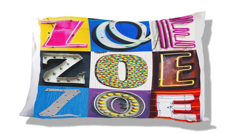 Personalized Pillow Case featuring ZOE in sign letters; Custom pillowcases; Teen bedroom decor; Cool pillowcase; Bedding