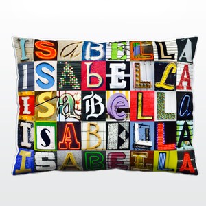 Oreiller personnalisé avec ISABELLA dans les photos de lettres de signe ; Coussins de canapé personnalisés; Oreillers colorés; Oreiller photo; Oreillers de sofa