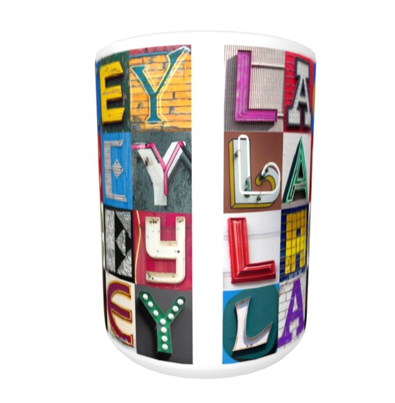 Cup featuring the name in photos of sign letters Details about   LACEY Coffee Mug 