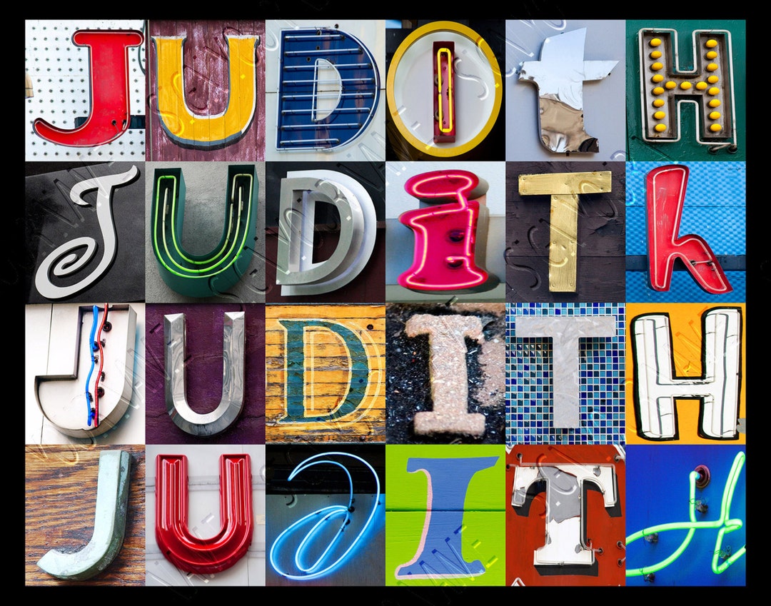 Judith Lettering Personalized Poster Featuring JUDITH Showcased in Photos of Letters ...