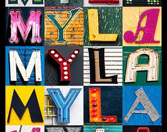 MYLA Personalized Poster featuring photos of letters from signs; Typography print; Wall decor; Custom wall art; Name poster