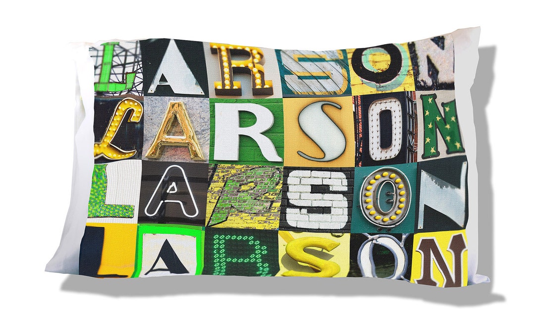 Personalized Pillow Case Featuring LARSON in GREEN & YELLOW Etsy UK