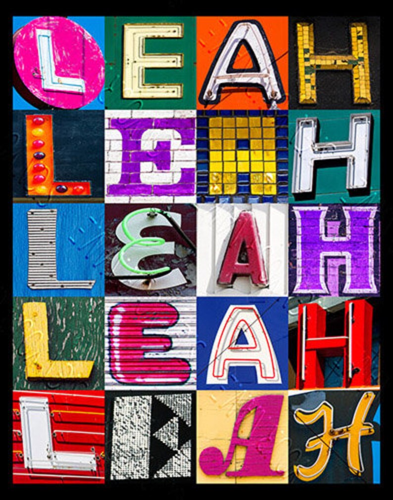 LEAH Personalized Poster Featuring Photos of Sign Letters; Typography ...
