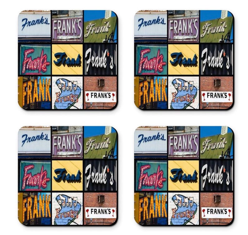 Personalized Coasters featuring the name FRANK in photos of signs Custom coasters Cork coasters Cool coasters, Drink coasters image 1