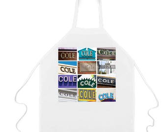 Tablier personnalisé COLE avec des photos d'enseignes réelles ; Tabliers personnalisés ; tabliers de cuisine; Tabliers de cuisine; Tabliers de chef