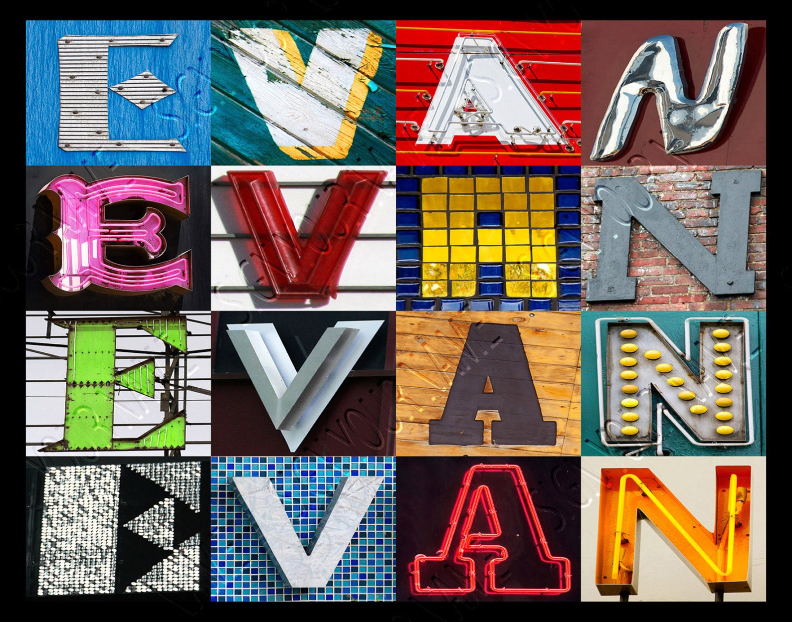 EVAN or EVANS Personalized Poster Featuring Photos of Alphabet Letters ...