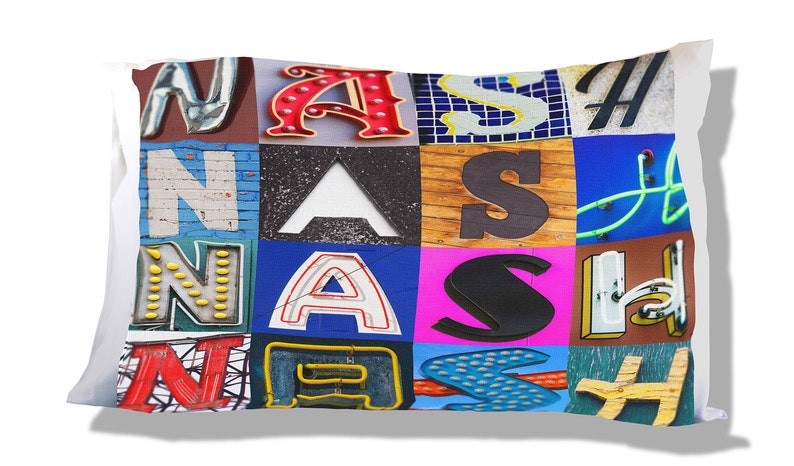 Personalized Pillow Case featuring NASH in sign letters; Custom pillowcases; Teen bedroom decor; Cool pillowcase; Bedding