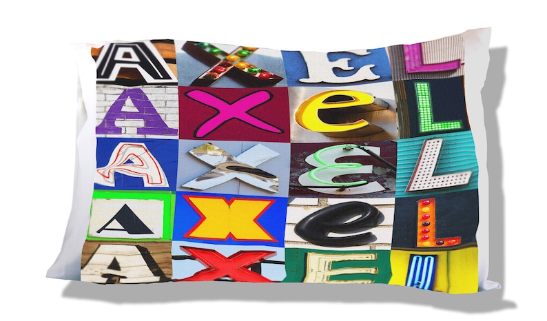 Personalized Pillow Case featuring AXEL in sign letters; Custom pillow cases; Teen bedroom decor; Cool pillowcase; Personalised bedding