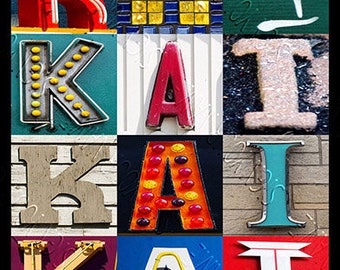 KAI Personalized Poster featuring photos of letters from signs; Typography print; Wall decor; Custom wall art; Name poster