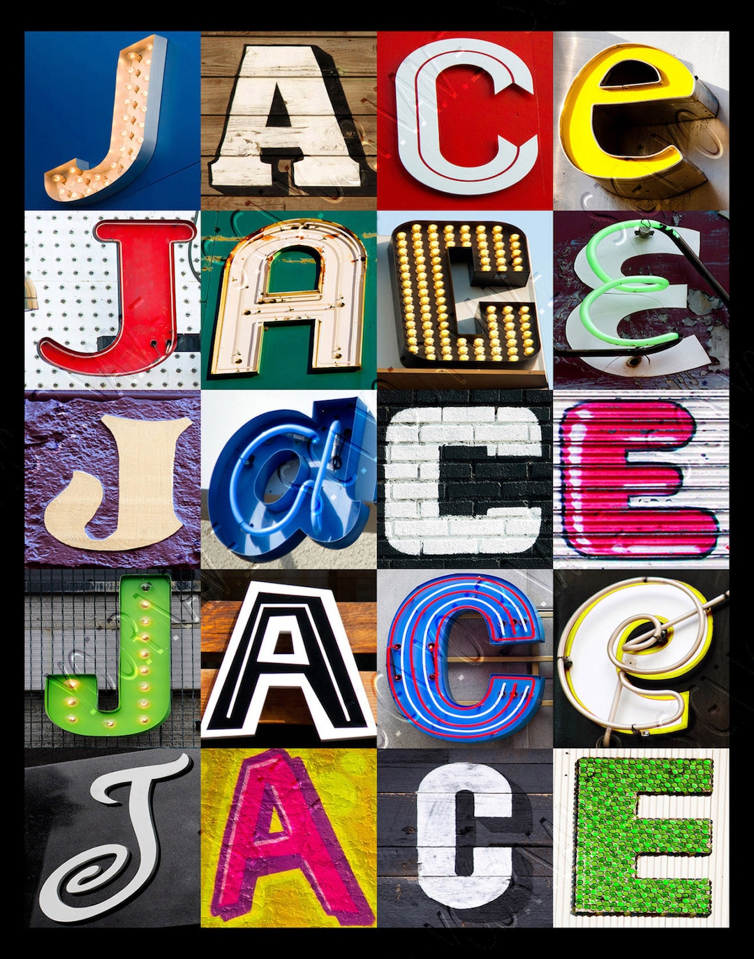 Jace Lettering Styles JACE or JACEN Personalized Poster Featuring Photos of Sign Letters ...