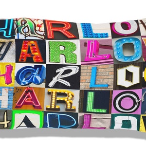 Personalizada de funda de almohada con HARLOW en cartas de la muestra; Fundas de almohada personalizadas; Decoración del dormitorio adolescente; Funda de almohada fresca; Ropa de cama