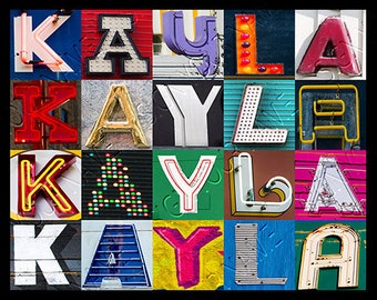 KAYLA or KAELA Personalized Poster featuring  photos of letters from signs; Typography print; Wall decor; Custom wall art; Name poster