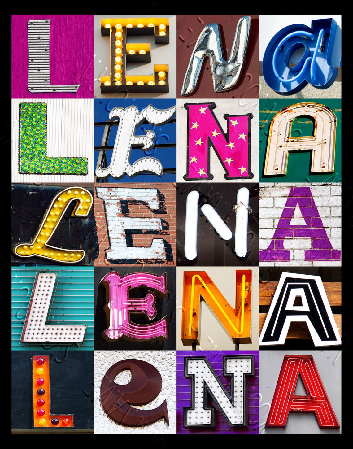 LENA Personalized Poster Featuring Photos of Sign Letters; Typography ...