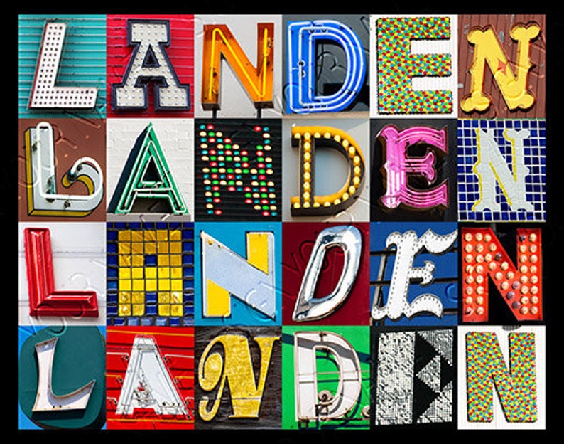 LANDEN or LANDON Personalized Poster Featuring Photos of Alphabet ...