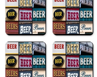 Personalized Coasters featuring the word BEER in photos of actual signs; Beer art; Beer lovers; Gift for men; Groomsmen gift; Man cave