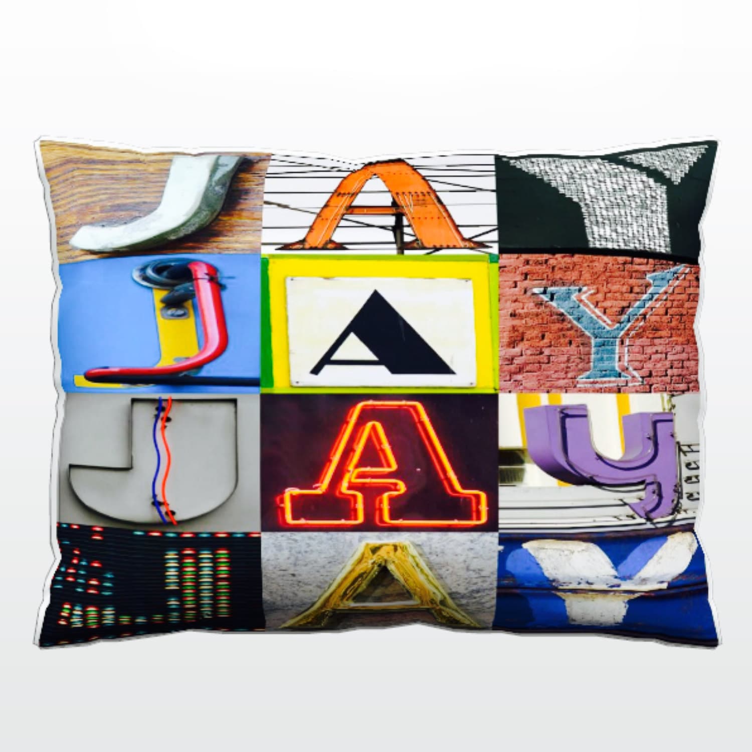 Personalized Pillow featuring IVY in photos of sign letters; Custom couch cushions; Colorful pillows; Photo pillow; Sofa pillows