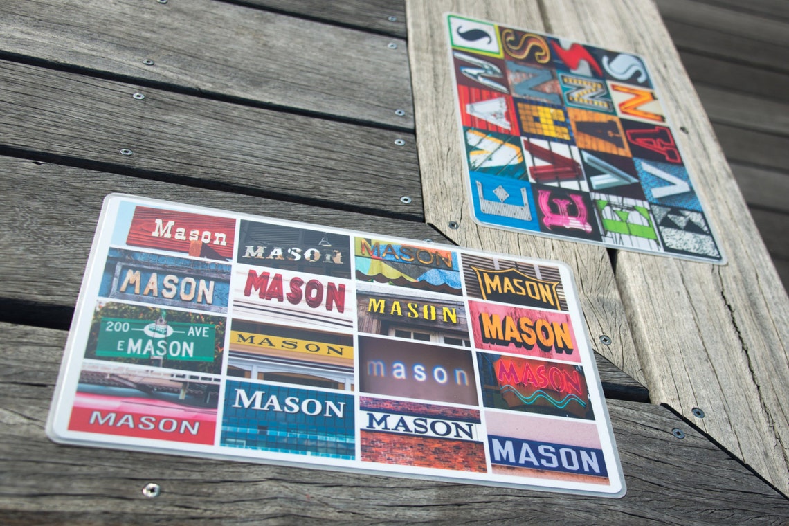 Personalised Placemats featuring names in signs if Etsy