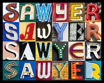 SAWYER Personalized Poster featuring photos of letters from signs; Typography print; Wall decor; Custom wall art; Name poster