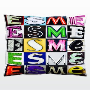 Oreiller personnalisé avec ESME dans les photos de lettres de signe; Coussins de canapé personnalisés; Oreillers colorés; Oreiller photo; Oreillers de sofa