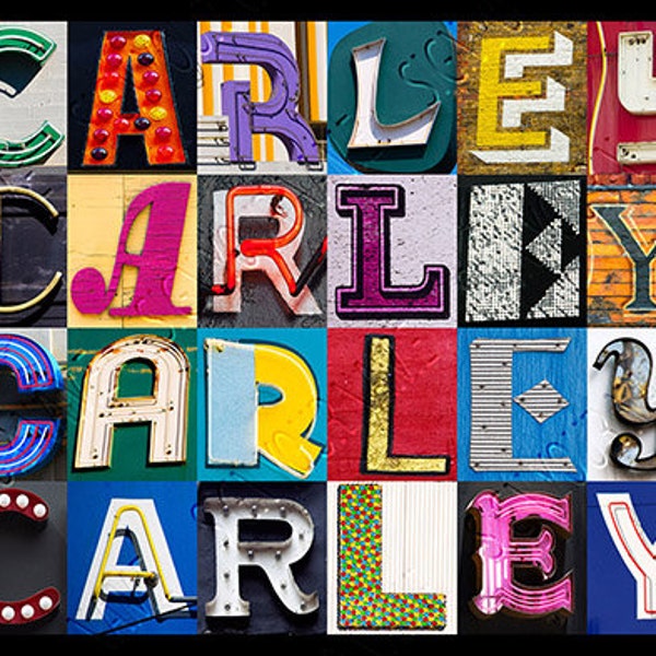 CARLEY Personalized Poster featuring showcased in photos of letters from signs; Typography print; Wall decor; Custom wall art; Name poster