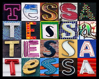 TESSA Personalized Poster featuring photos of alphabet letters from signs; Typography print; Wall decor; Custom wall art; Name poster