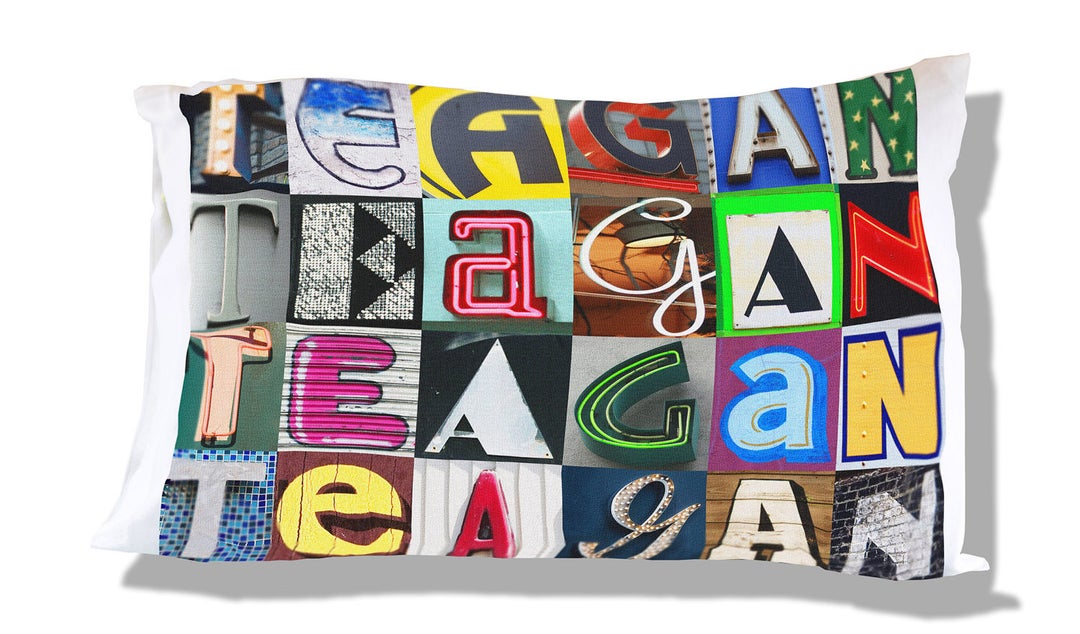 Personalized Pillow Case Featuring TEAGAN in Sign Letters Custom Pillow