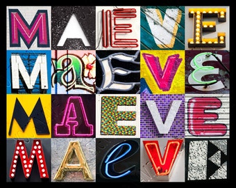 Personalized Poster featuring MAEVE showcased in photos of letters from signs; Typography print; Wall decor; Custom wall art; Name poster