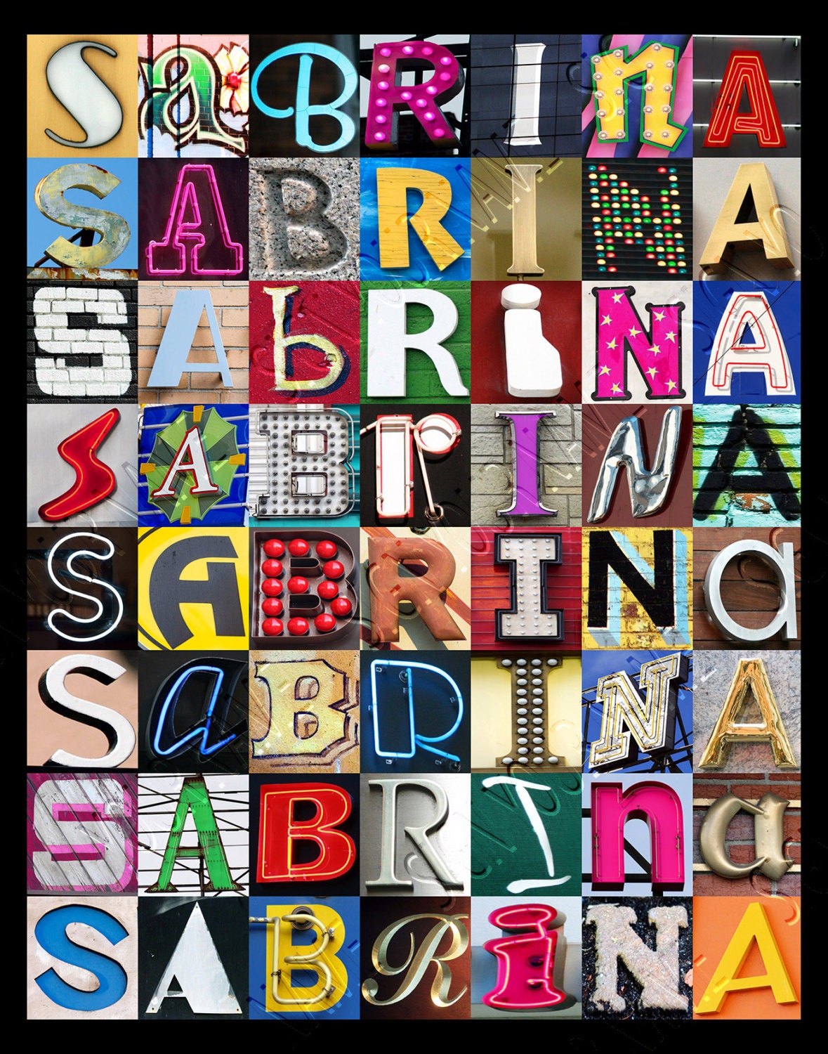 Sabrina Name Lettering Personalized Poster Featuring SABRINA Showcased in Photos of Letters ...