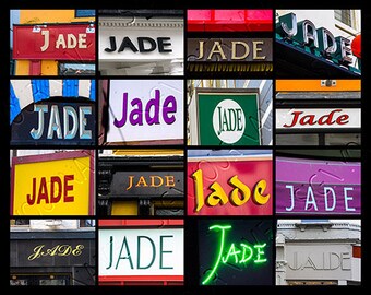 JADE Personalized Poster featuring the name showcased in photos of actual signs; Art print; Wall decor; Custom wall art