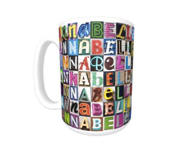 Personalized Coffee Mug featuring the name ANNABELLA in sign letter photos; Ceramic mug; Custom coffee cup; Gifts for coffee lovers