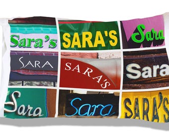 Personalized Pillow Case featuring SARA in sign photos; Custom pillowcases; Teen bedroom decor; Cool pillowcase; Bedding