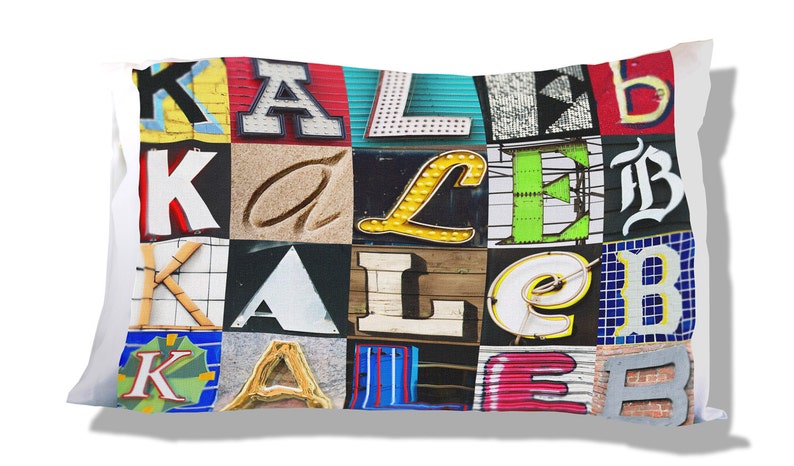 Personalized Pillow Case featuring KALEB in sign letters; Custom pillowcases; Teen bedroom decor; Cool pillowcase; Bedding