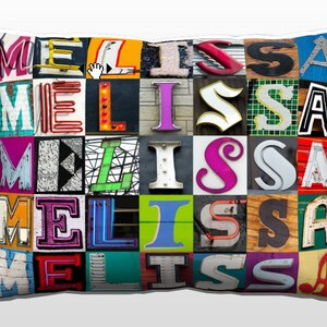 Almohada personalizada con MELISSA en fotos de letras de signo; Cojines de sofá personalizados; Almohadas de colores; Almohada de fotos; Almohadas de sofá
