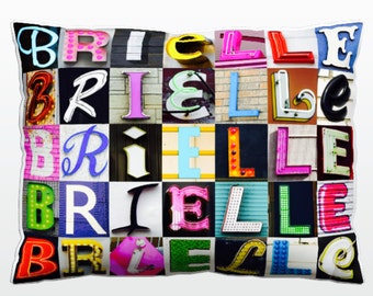 Personalized Pillow featuring BRIELLE in photos of sign letters; Custom couch cushions; Colorful pillows; Photo pillow; Sofa pillows