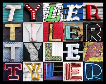 Personalized Poster featuring TYLER in photos of alphabet letters from signs; Typography print; Wall decor; Custom wall art; Name poster
