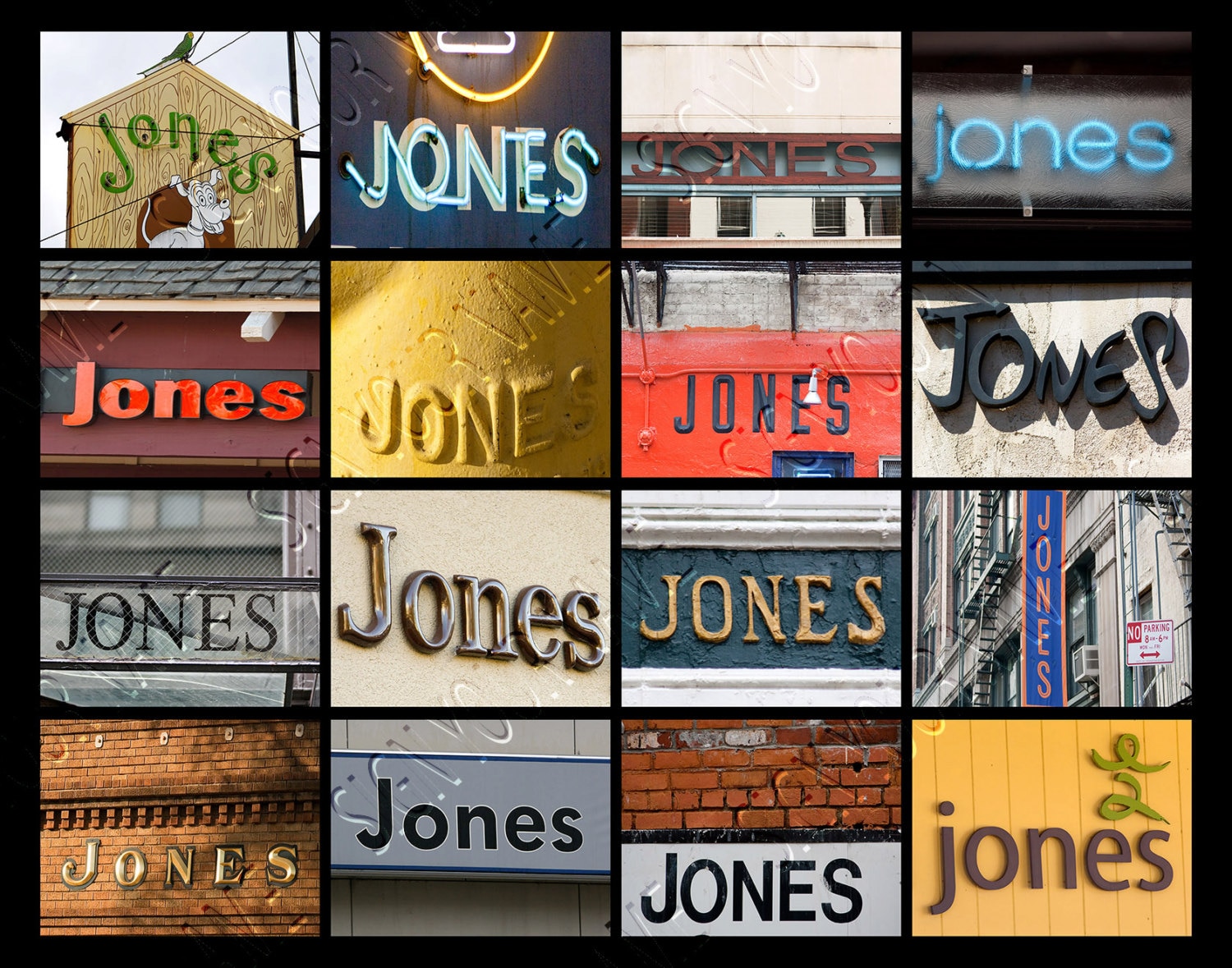 Jones Fancy Lettering JONES Personalized Poster Featuring Photos of Actual Signs; Art Print ...
