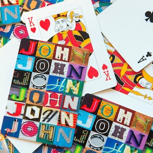 Custom Playing Cards featuring ANY NAME in alphabet letters from sign photos; Personalized playing cards; Deck of cards; Playing card games