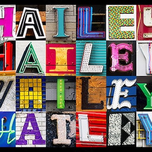 HAILEY or HALEY personalized Poster featuring  showcased in photos of letters from signs; Wall decor; Custom wall art; Name poster