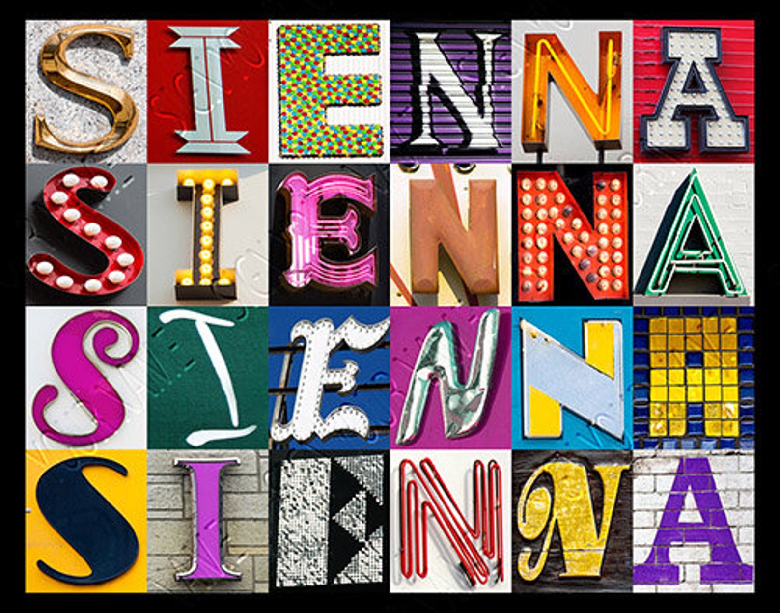 Seena Lettering SIENNA or SIENA Personalized Poster Featuring Photos of Letters From ...