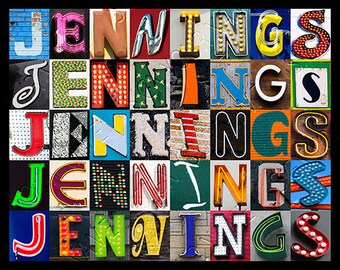 JENNINGS Personalized Poster featuring photos of alphabet letters from signs; Typography print; Wall decor; Custom wall art; Name poster