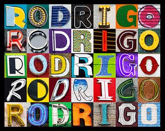 RODRIGO Personalized Poster featuring photos of alphabet letters from signs; Typography print; Wall decor; Custom wall art; Name poster