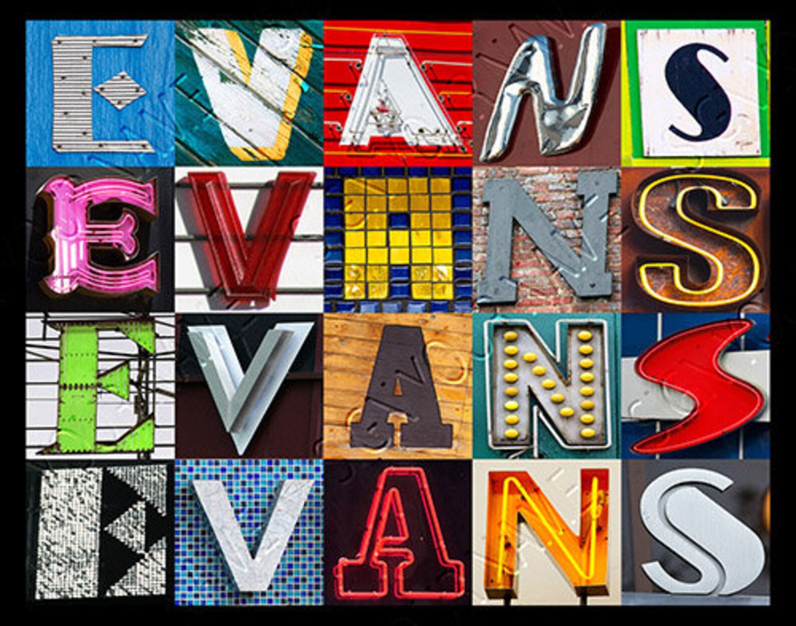 EVAN or EVANS Personalized Poster Featuring Photos of Alphabet Letters ...