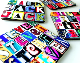 Posavasos personalizados con cualquier nombre en alfabeto firman cartas; Posavasos personalizados; Posavasos de corcho; Posavasos boda; Posavasos de Cool
